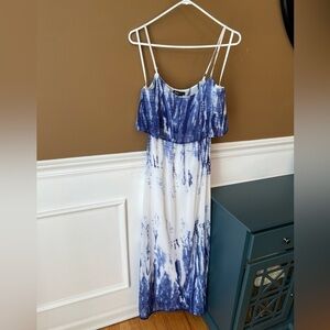 Takara Women’s Blue and White Tie-Dye Maxi Dress Size S Beachy Boho Vacation
